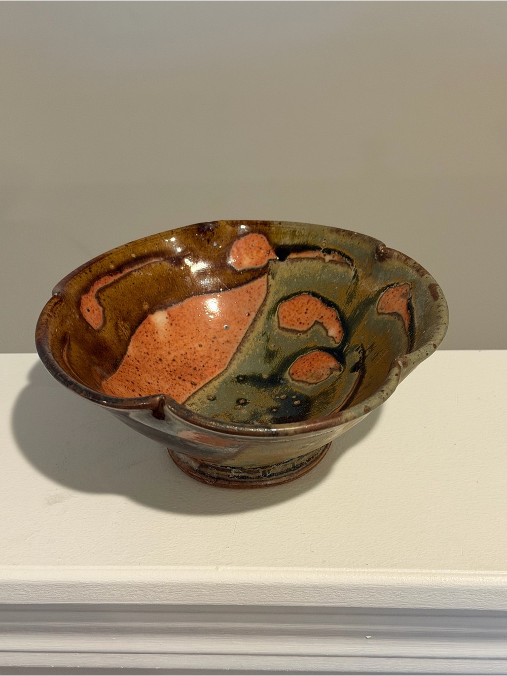 Handcrafted Ceramic Pottery Bowl in Olive Green and Terracotta